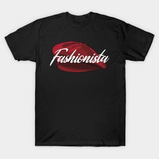 Red French Beret with the word 'Fashionista' in it T-Shirt